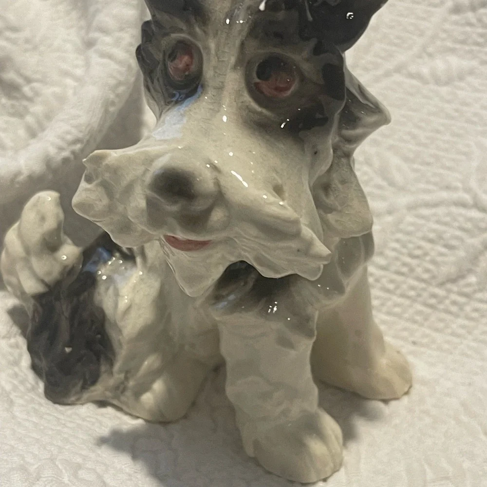 Ceramic Black and White Dog Figurine - Vintage Decorative Pet Statue has nicks